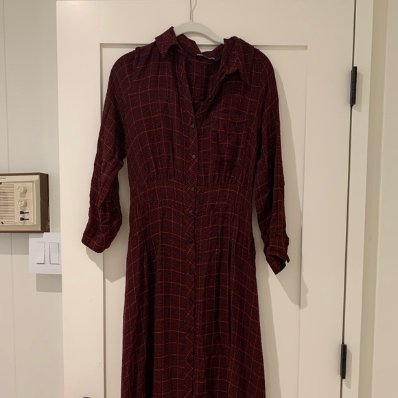 knee length dresses for ladies ZARA Grey Premium Collection Flowy Plaid Checked Midi Dress UK S